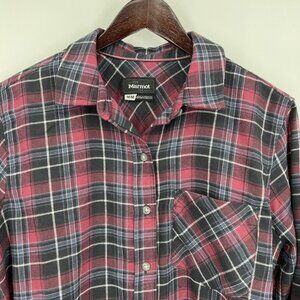 Marmot Women's Plaid Button-Up Shirt M Medium Red & Black Long Sleeve Cotton Ble